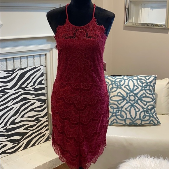 Free People Dresses & Skirts - Free People She’s Got It Lace Wine Slip Dress, Lg
